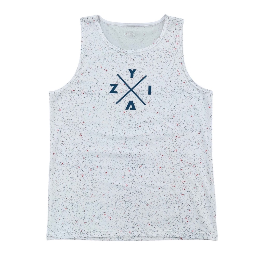 Zyia Active Tank Top Kids L 12-14 White Red Blue Splatter Logo Graphic Athletic
